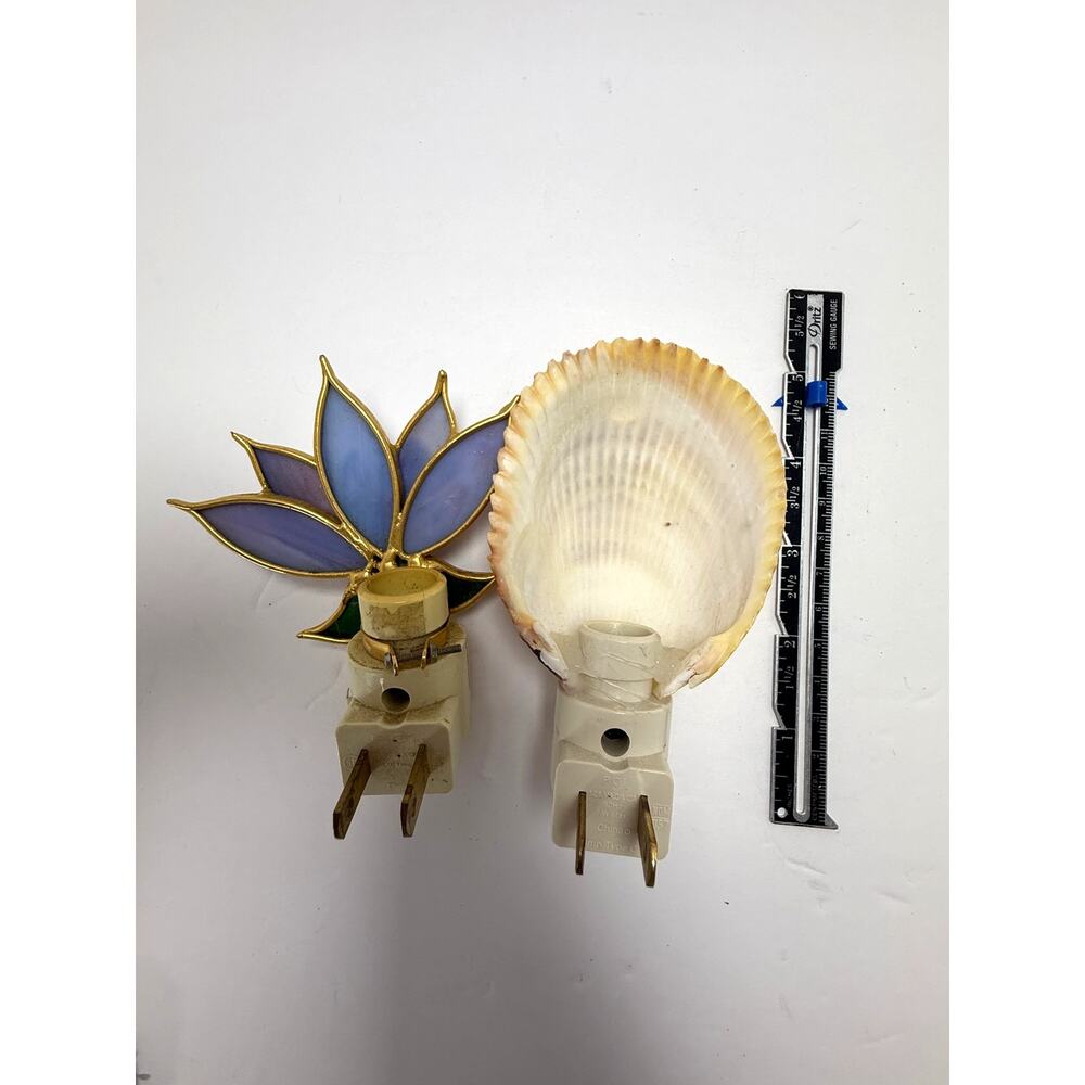 Stained Glass Flower Night Light Coastal Beach Decor Seashell Night Light Lot - Picture 5 of 5